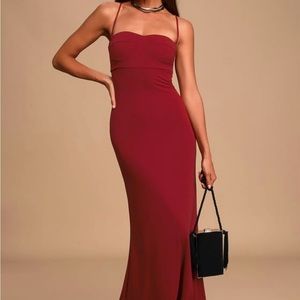 Lulu’s Gown: Best of My Love Burgundy Bustier Mermaid Maxi Dress
